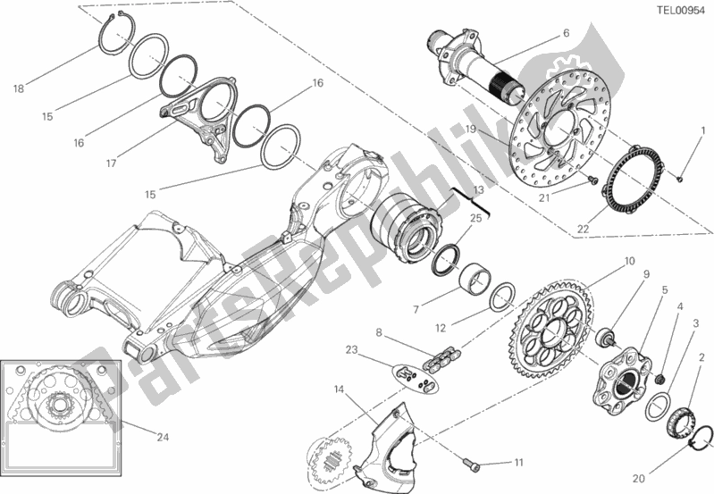 Todas as partes de Cubo, Roda Traseira do Ducati Diavel FL 1200 2018